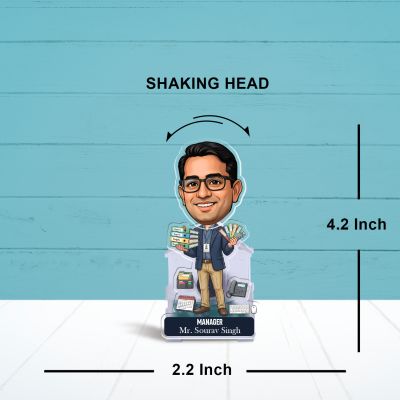 Personalized Office Manager Bobblehead Caricature Table Decor for Office Managers, Team Leads & Corporate Professionals  Gifts for Manager  Battery Powered Moving Head Feature
